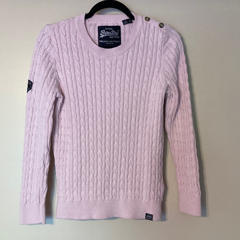 Superdry Pink Crew Neck Cable Knit Sweater